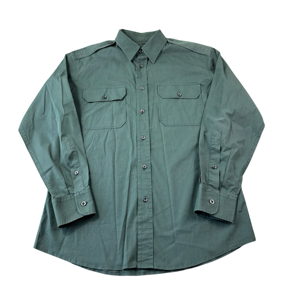 Ralph Lauren Black Label Military Epaulet Green Button Front Size M